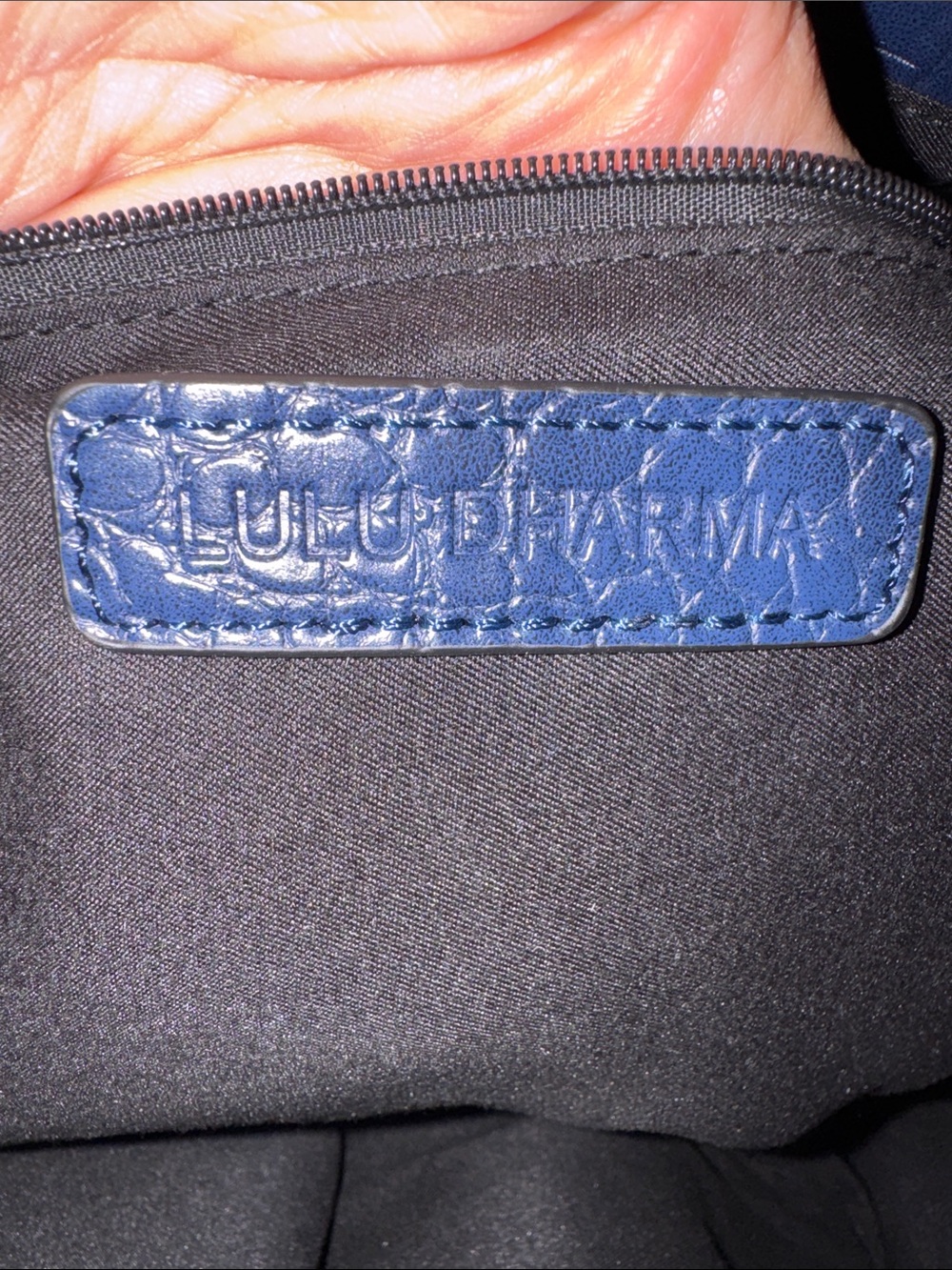 Structured Croc-Embossed Navy Tote with Scarf Accent - Picture 2 of 9